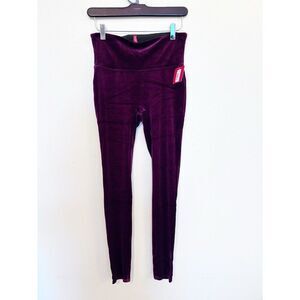 Spanx Leggings Pants Women Medium Burgundy Velvet High Waist Stretch Casual